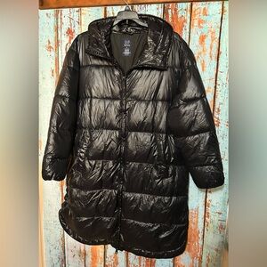 GAP Shiny Black Water Resistant Recycled Puffer Coat Size XL